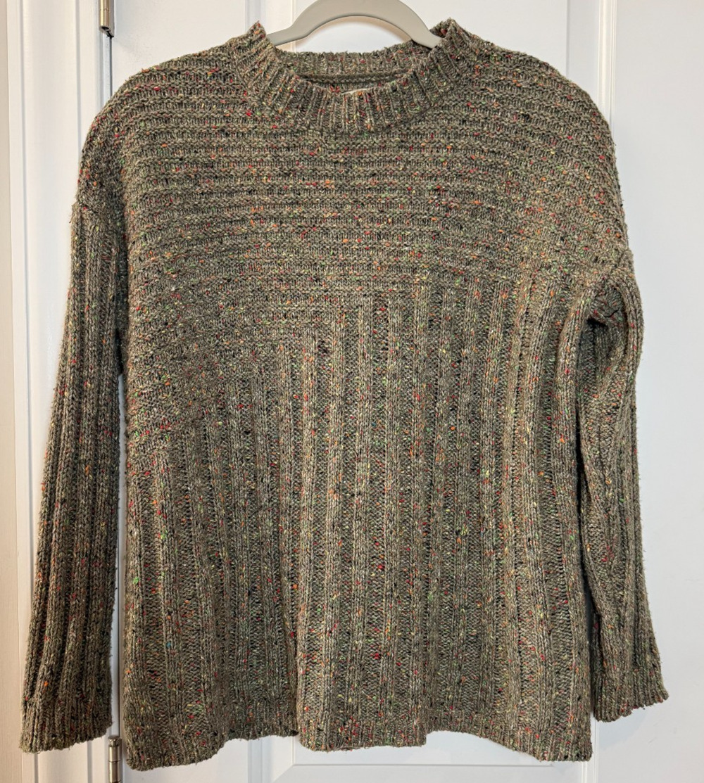 Maude Vivante Womens M Gray Confetti Fleck Wool Blend Ribbed Mock Neck Sweater